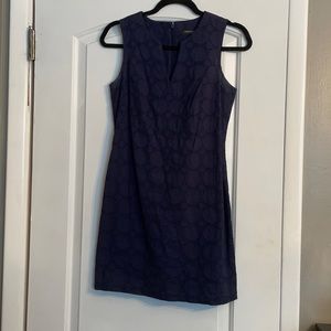 Navy Blue Banana Republic 0 Petite Shift Dress with Circle Pattern Designs